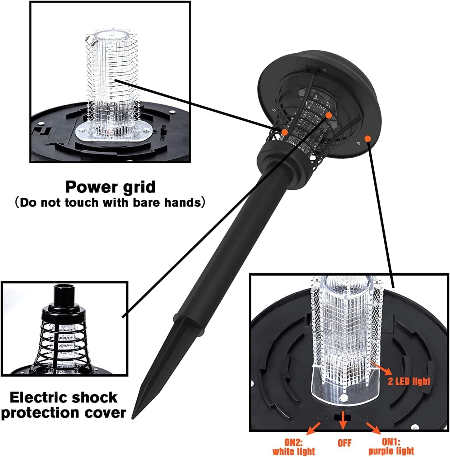 Solar Powered Garden Lawn LED Mosquito Killer Light - 2 pack