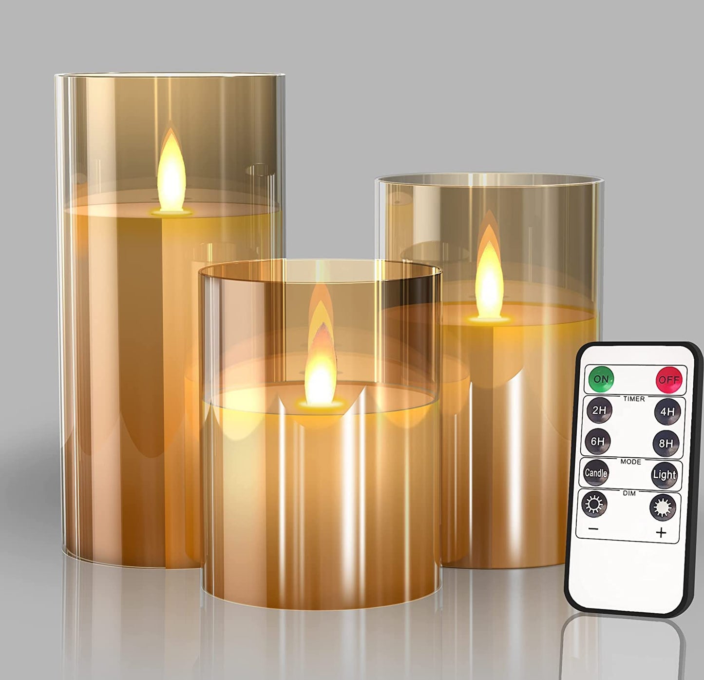 Flameless LED Tea Light Candles Battery Powered 3pcs Gold