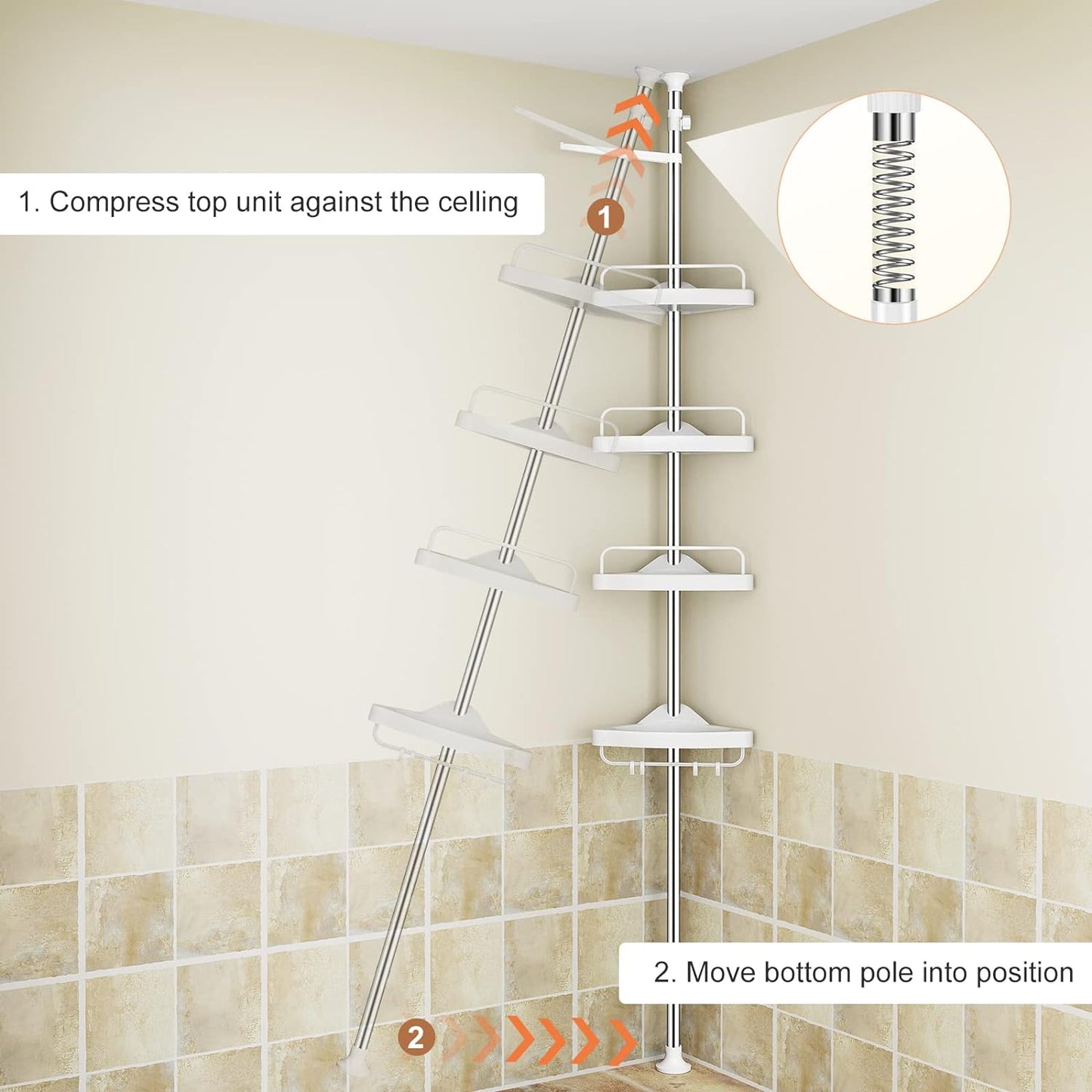 Floor to Ceiling Shower Caddy Corner Tension Pole