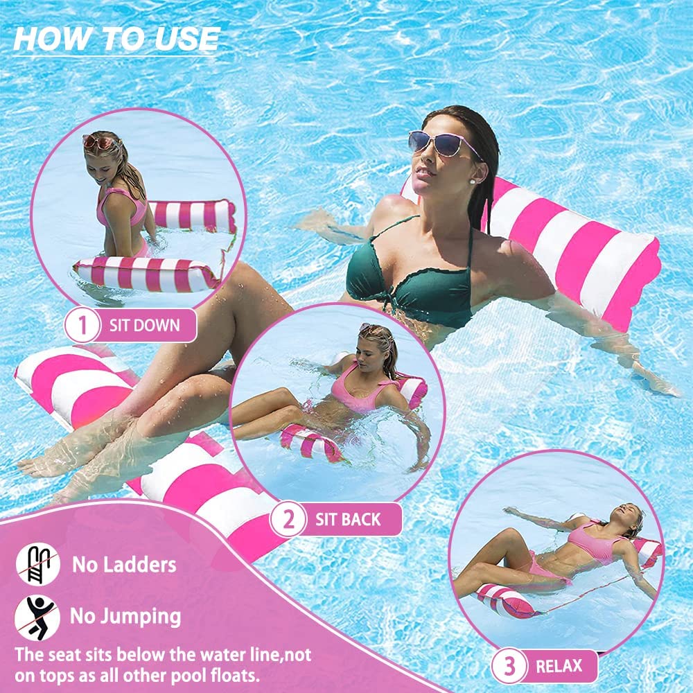 Inflatable Pool Water Float Hammock Lounger Pool Hammock Float - Pink & White