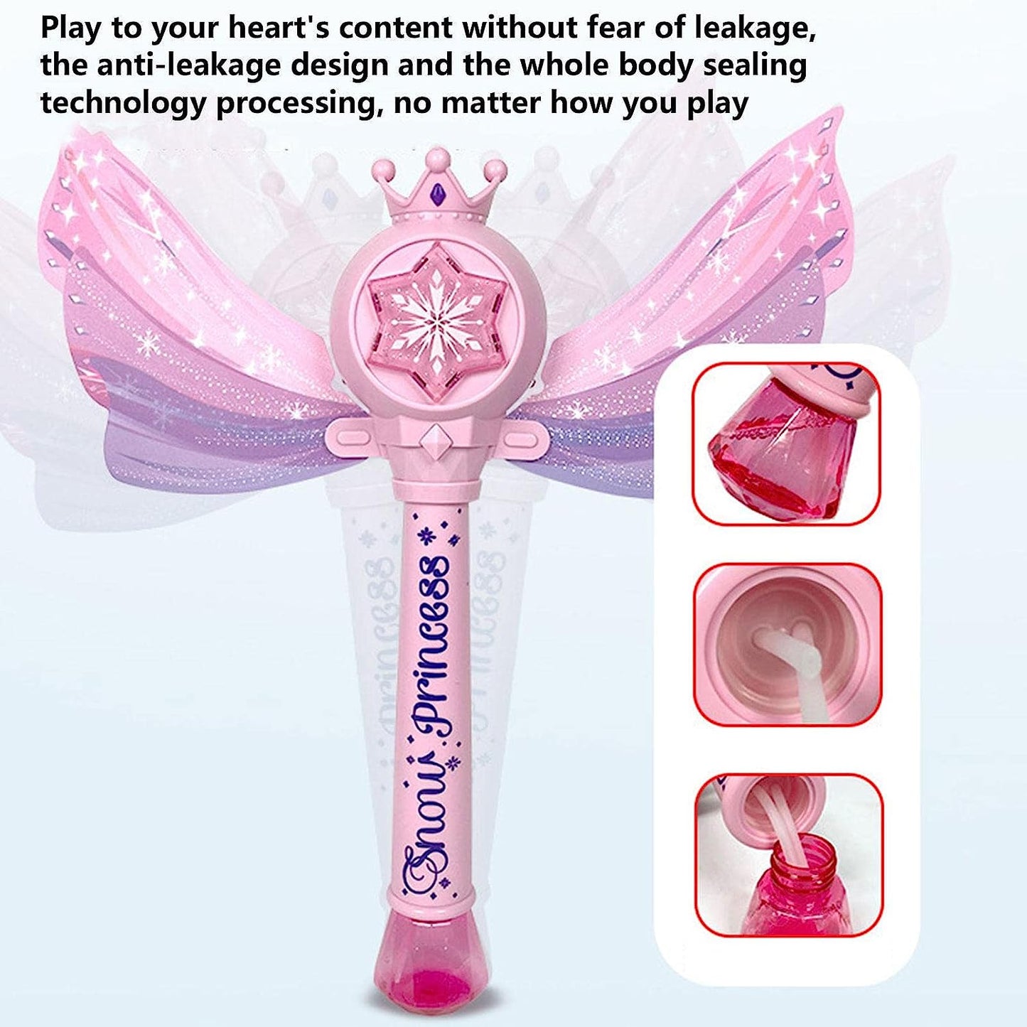 Pink Princess Butterfly Magic Wand Bubble Machine