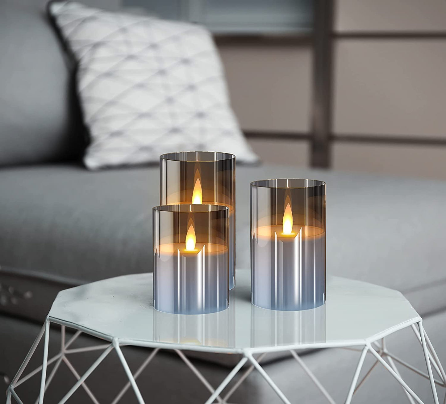 Flameless LED Tea Light Candles Battery Powered 3pcs Gray