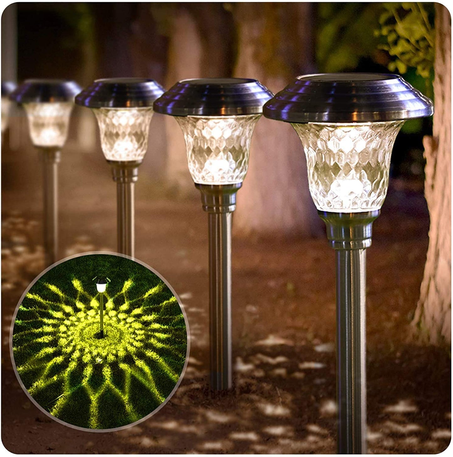 SOLAR PATH LIGHT GLASS STEEL Light SLIVER 4 Pack