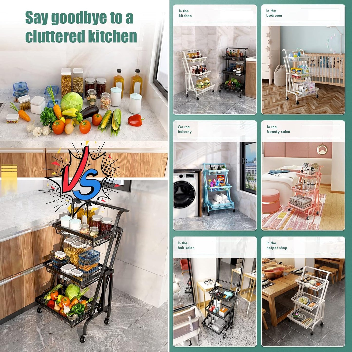 3-Tier rotating Serving Cart white