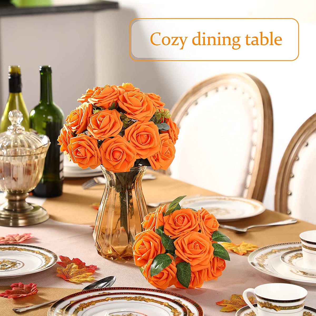Fake Orange Roses 25pcs Artificial Flower Rose Decorated Rose Flower - Orange – Zakka