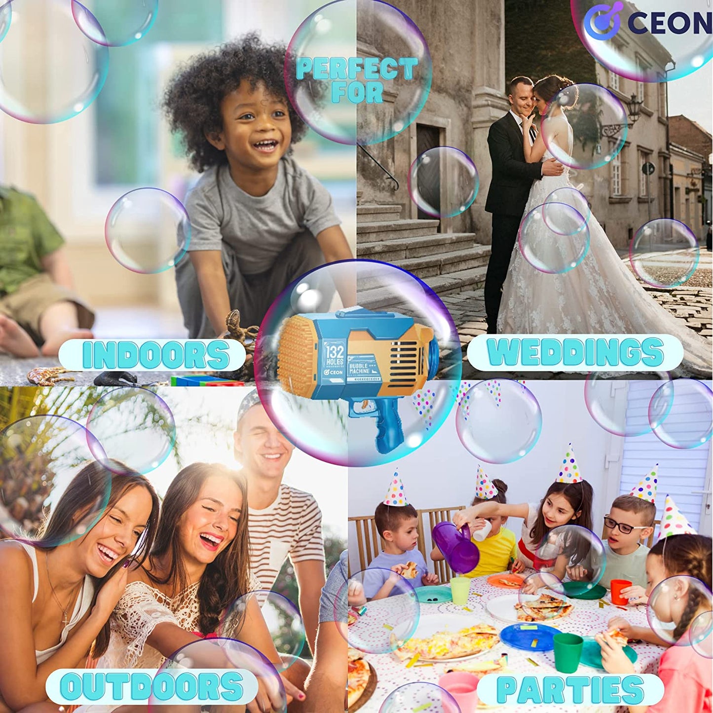 132 Holes Bubble Rocket Launcher with Lights - Blue