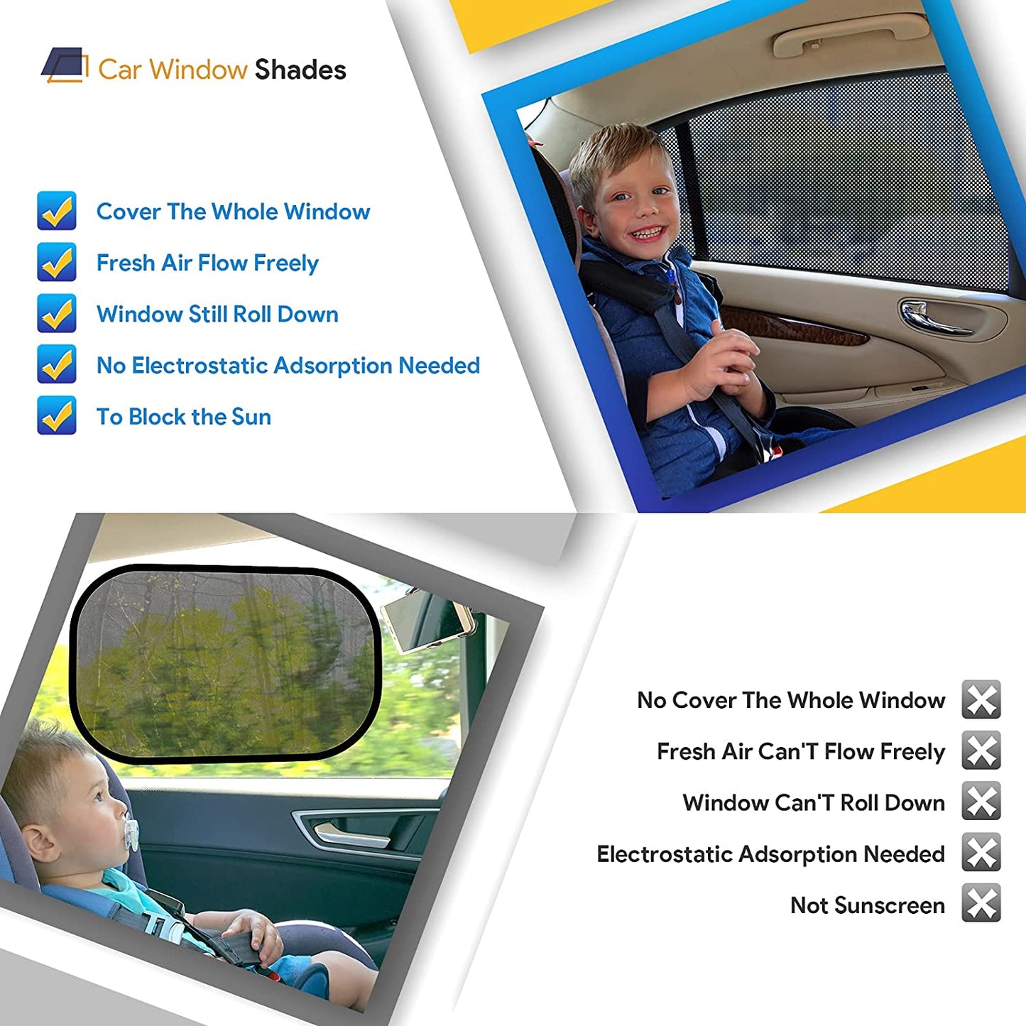 2 Pack SUV Car Rear Windows Sunshade 2 Pack Breathable Stretchy Mesh for Rear Side Windows Block Sunlight