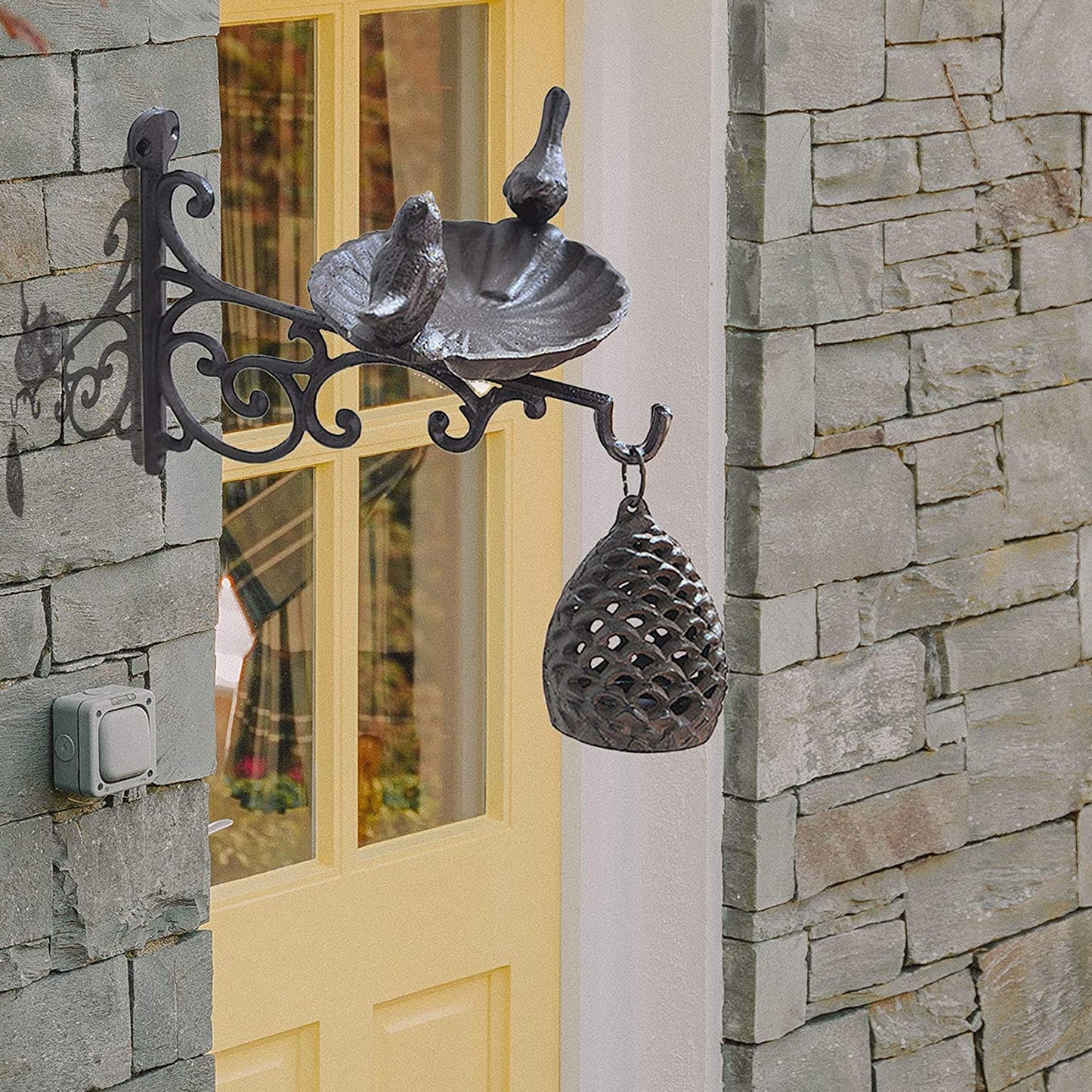 Cast Iron Outdoor Hanging Bracket with Bird Feeder