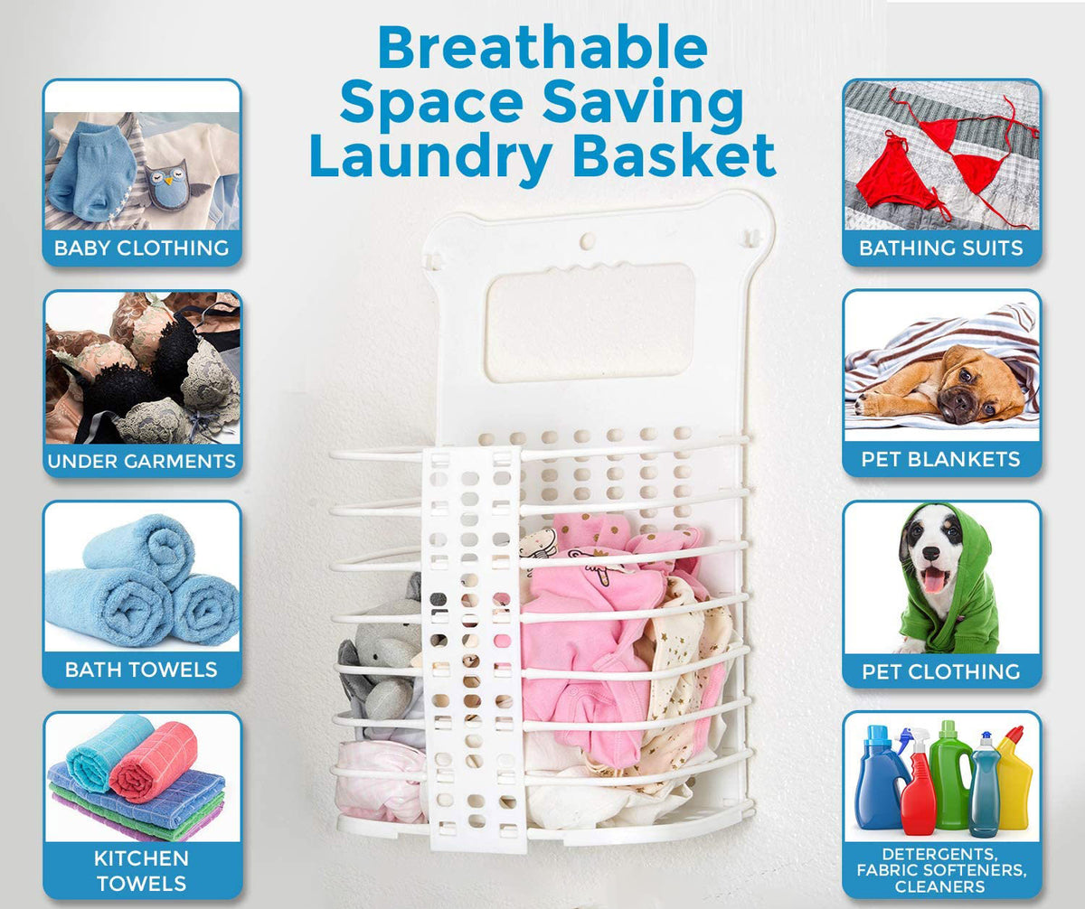 Collapsible Foldable Wall Hanging Laundry Basket Gray