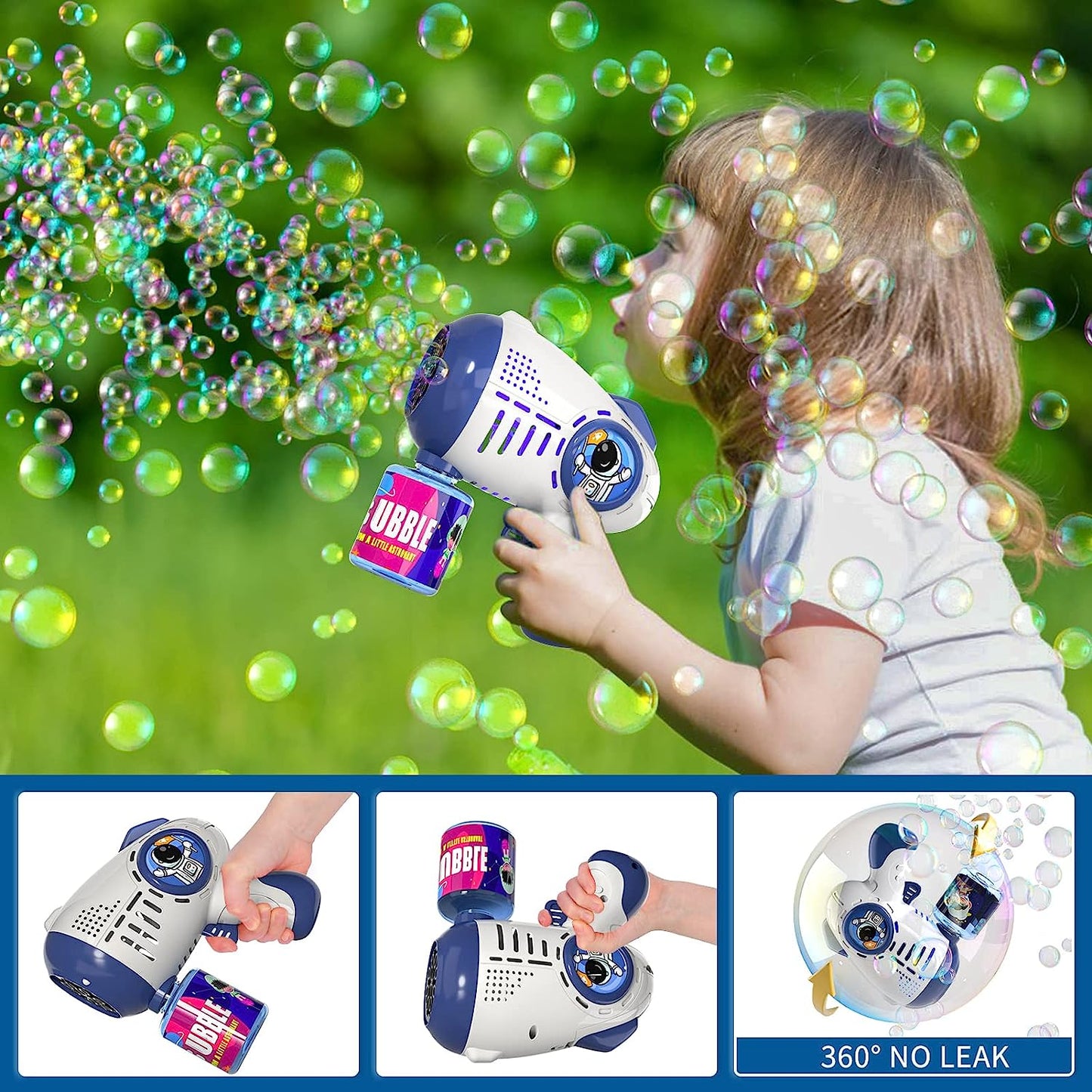 8 Hole Bubble Gun Bubble Maker with 5000+ Bubbles Blue