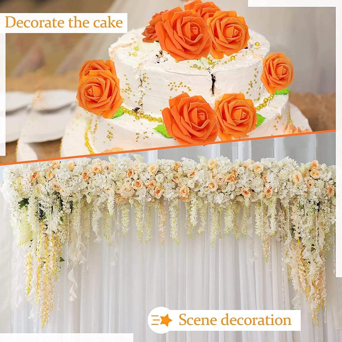 25pcs Artificial Flower Rose Decorated Rose Flower - Orange