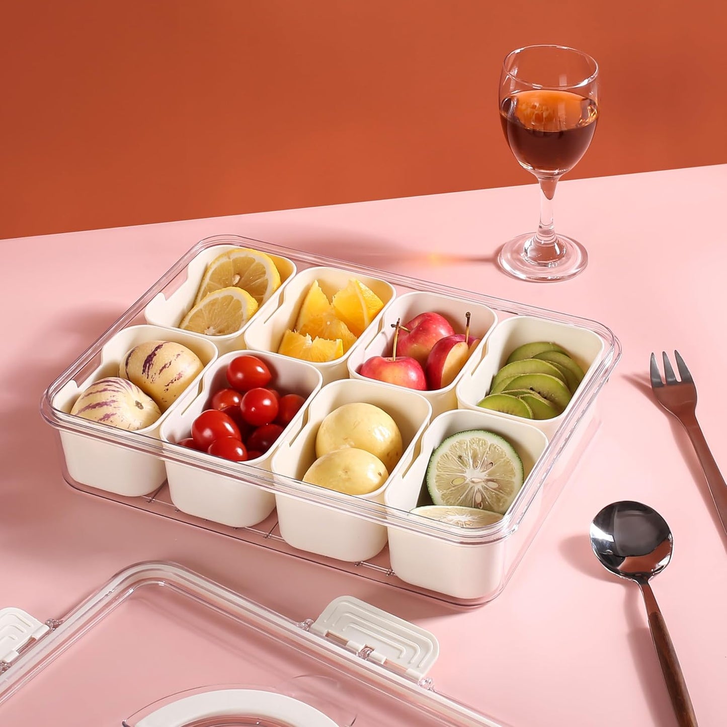 Snackle Box with Lid – 8-Compartment Charcuterie Tray Organizer
