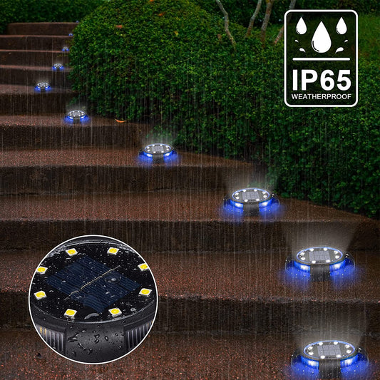Solar Ground Lights 8+4 LED Solar Lawn Lights 4 Pack