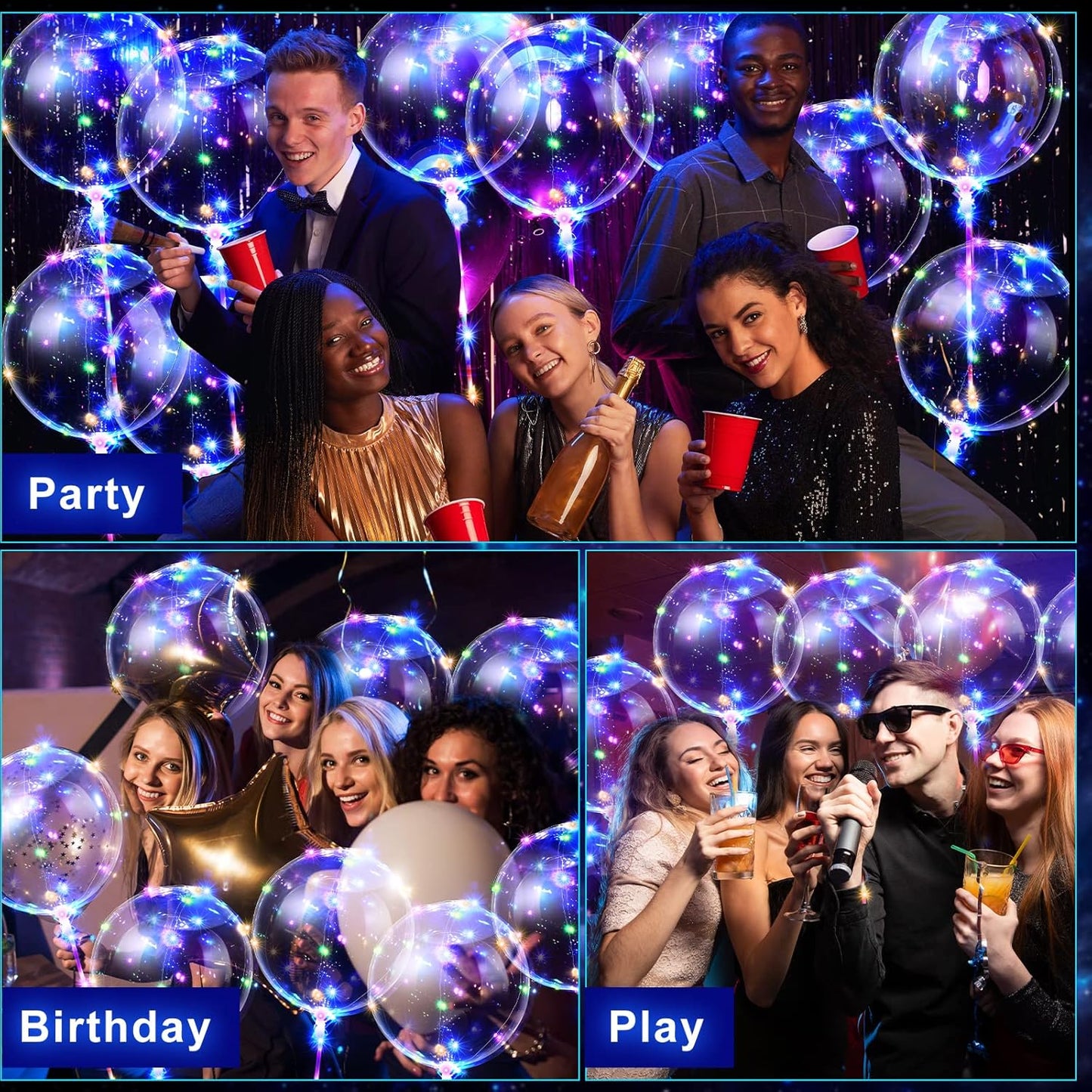 20 Pack LED Bobo Balloons Light Up Balloons Clear Helium Bubble Bobo Glow Balloons with String Lights for Parties Birthday Wedding Decoration