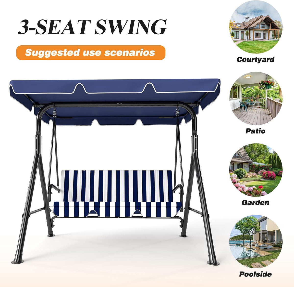 Outdoor Three-Seater Swing Chair - Blue