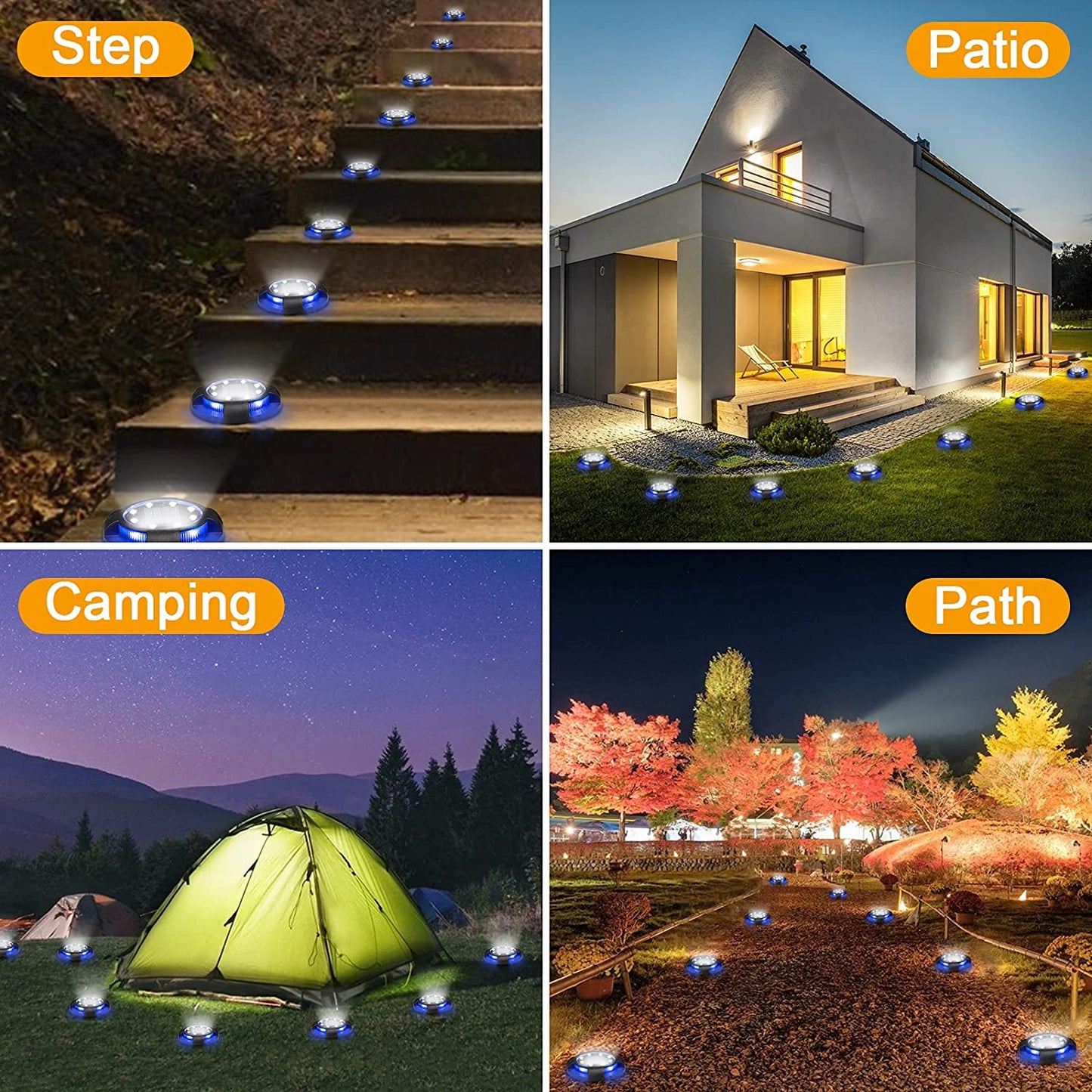 Solar Ground Lights 8+4 LED Solar Lawn Lights 4 Pack