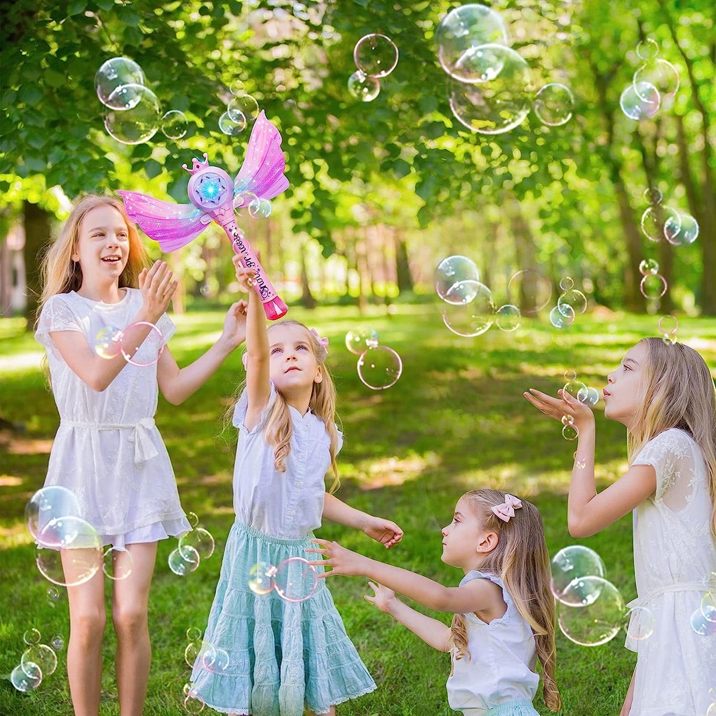 Pink Princess Butterfly Magic Wand Bubble Machine