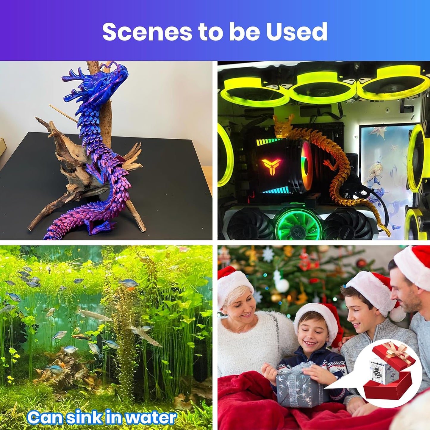 3D Printed Dragon Figurine Articulated Model Toy Red