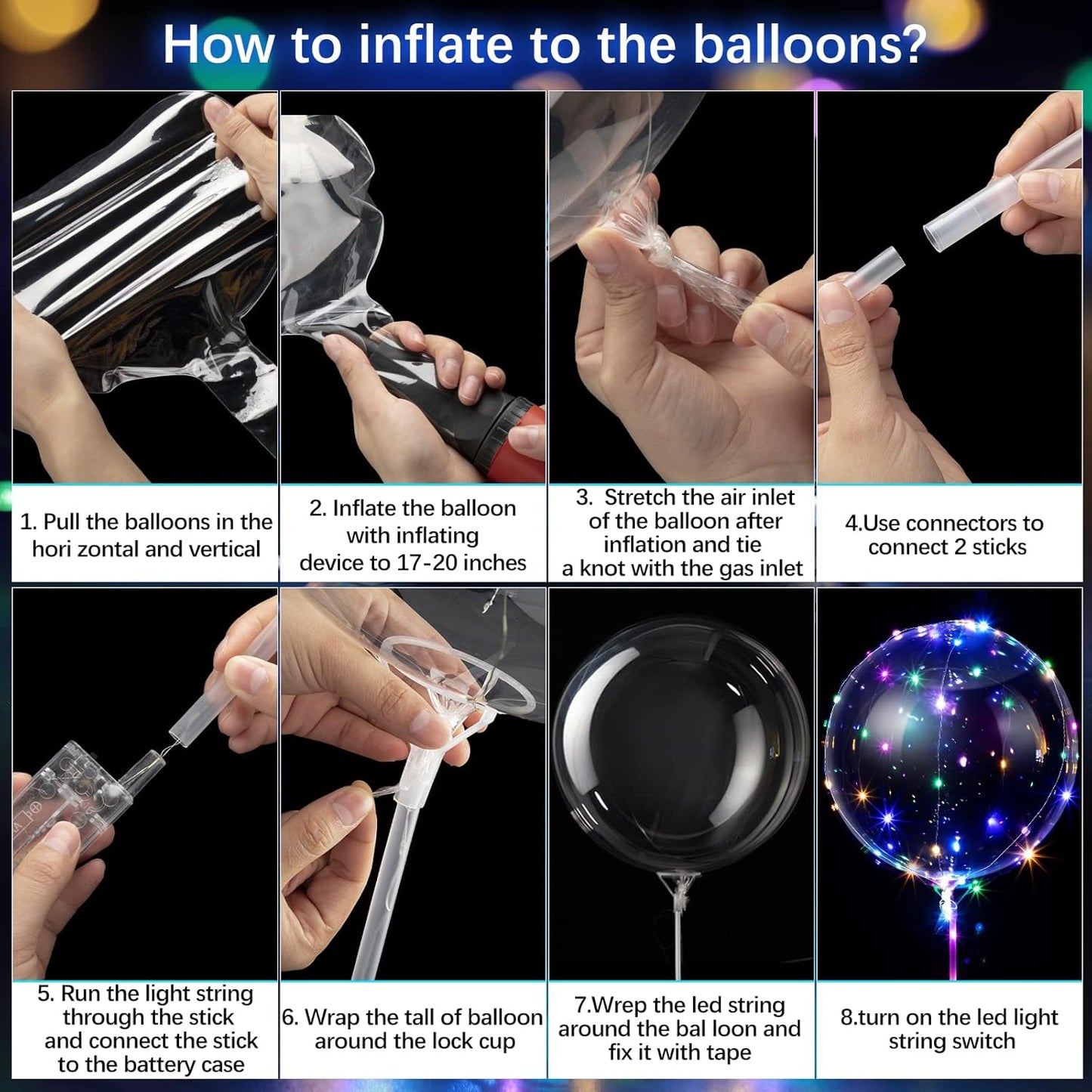 20 Pack LED Bobo Balloons Light Up Balloons Clear Helium Bubble Bobo Glow Balloons with String Lights for Parties Birthday Wedding Decoration