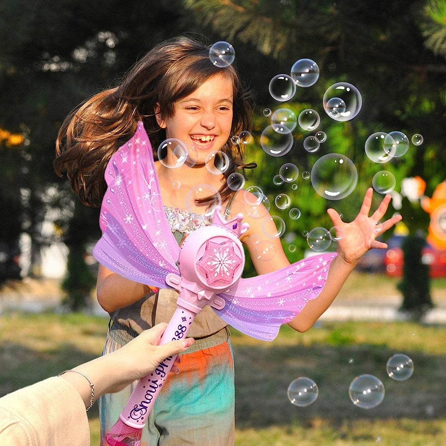 Pink Princess Butterfly Magic Wand Bubble Machine