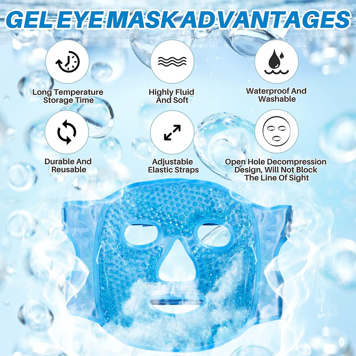 Cold Face Eye Mask Ice Pack Reduce Face Puff,Dark Circles,Gel Beads Hot Heat Cold Compress Pack,Face SPA for Woman Sleeping, Pressure, Headaches, Skin Care[Blue]