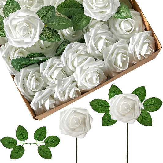 25pcs Artificial Flower Rose Decorated Rose Flower - White