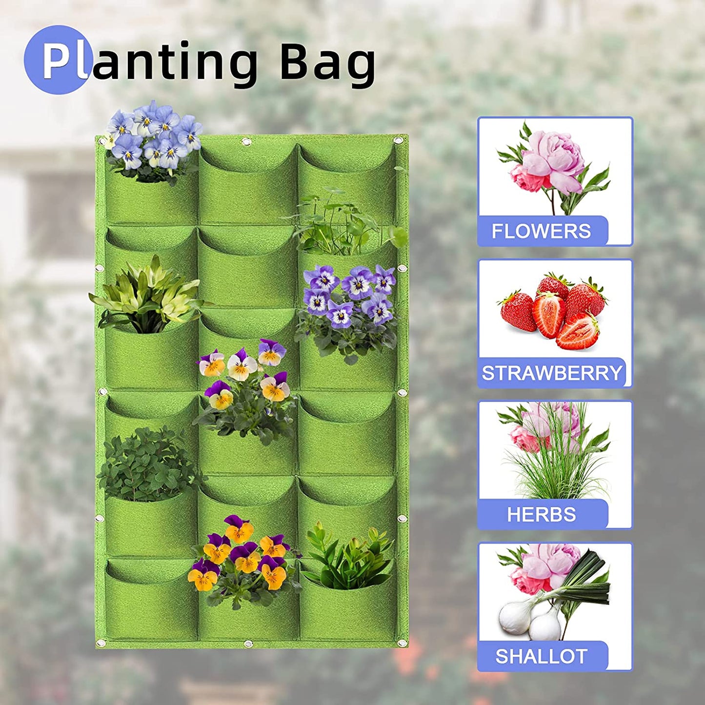 18 Pockets Hanging Planter Bags Vertical Wall Mounted Plant Planting Grow Bags