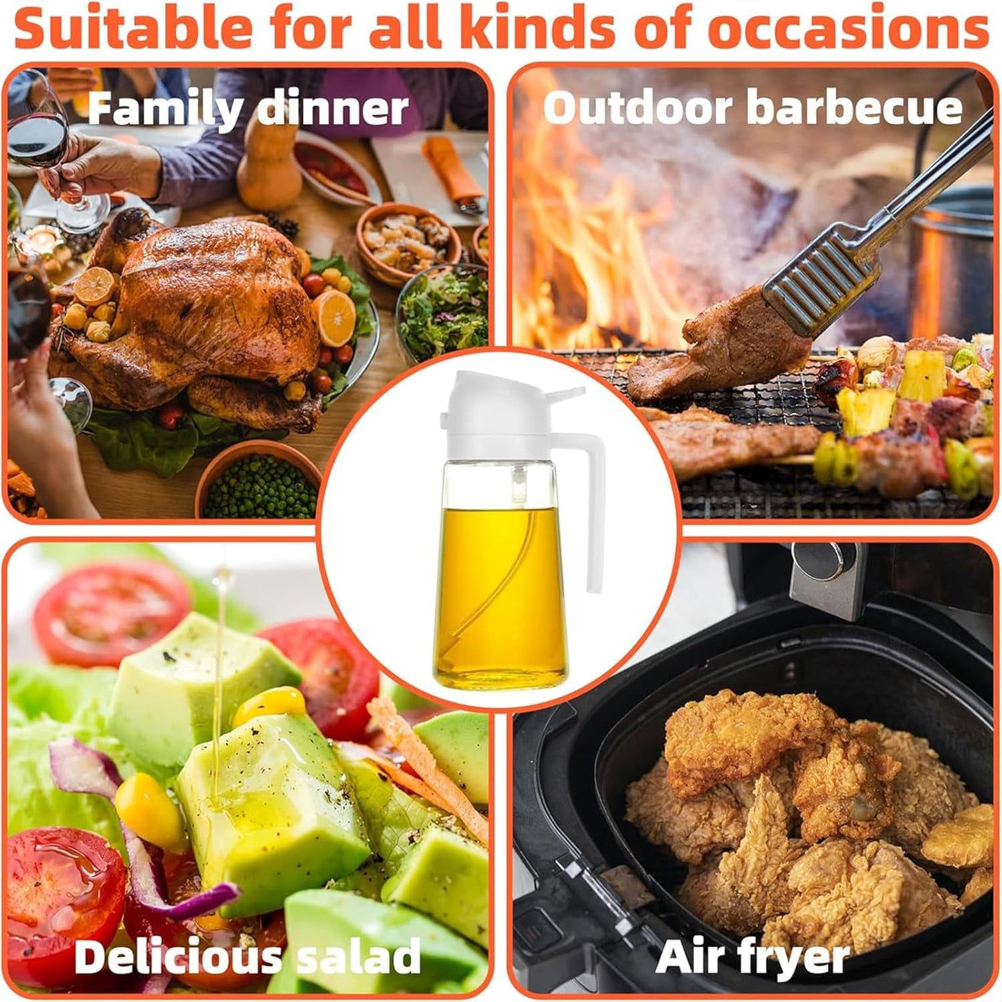Dual-Function Oil Spray Bottle for Cooking 470ml White