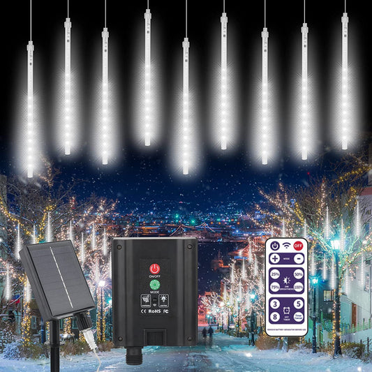 288 LED 8 Tubes Solar Meteor Shower Christmas Lights Outdoor - Snow White