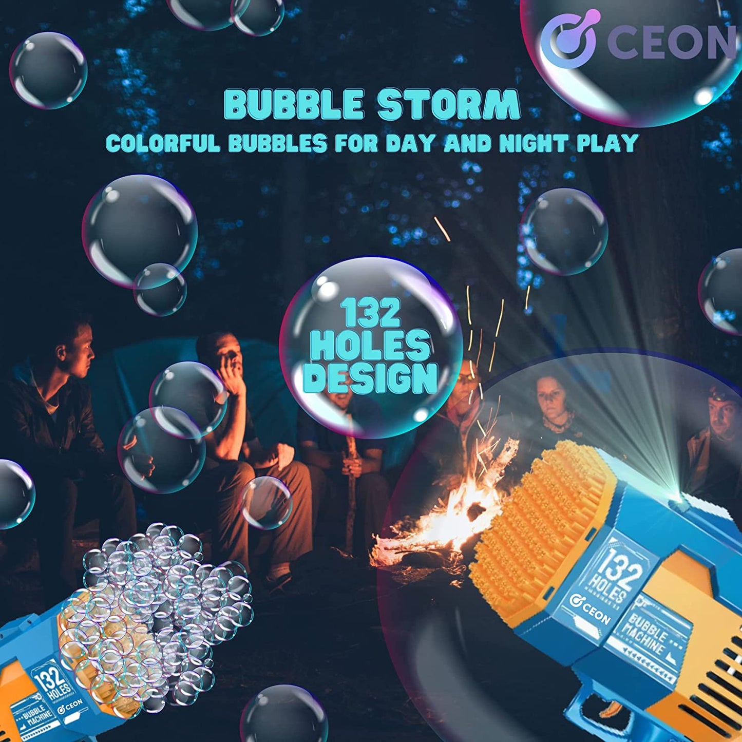 132 Holes Bubble Rocket Launcher with Lights - Blue