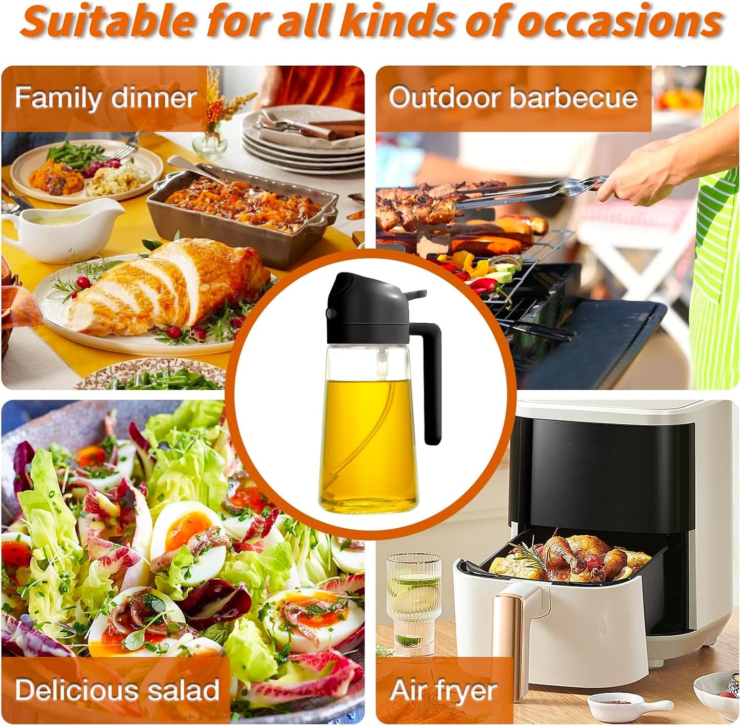 Dual-Function Oil Spray Bottle for Cooking 470ml Black