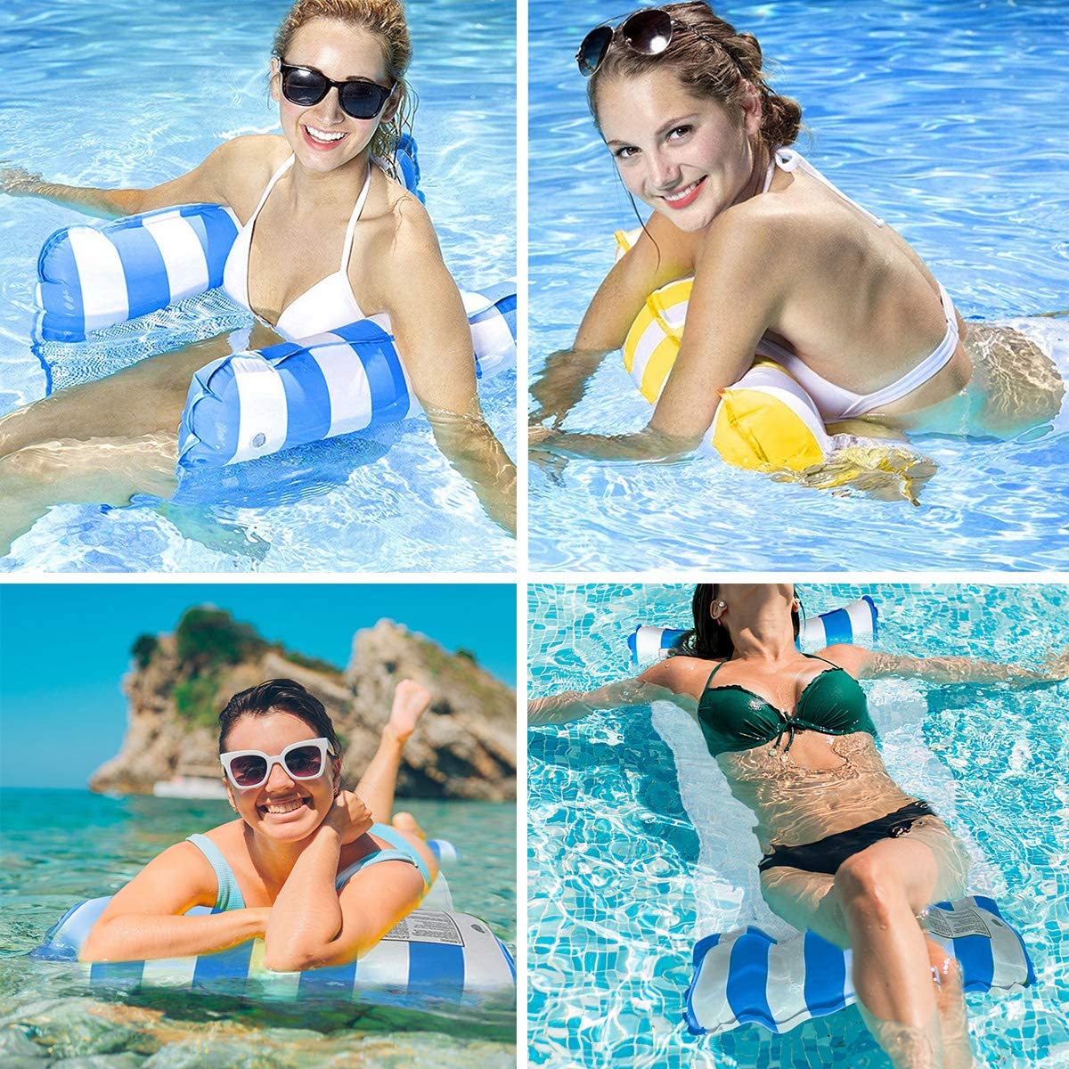 Inflatable Pool Water Float Hammock Lounger Pool Hammock Float -Blue & White