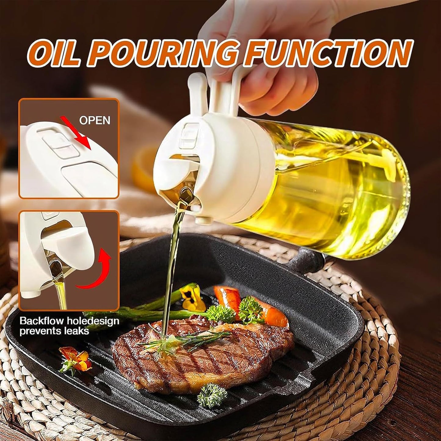 Dual-Function Oil Spray Bottle for Cooking 470ml White