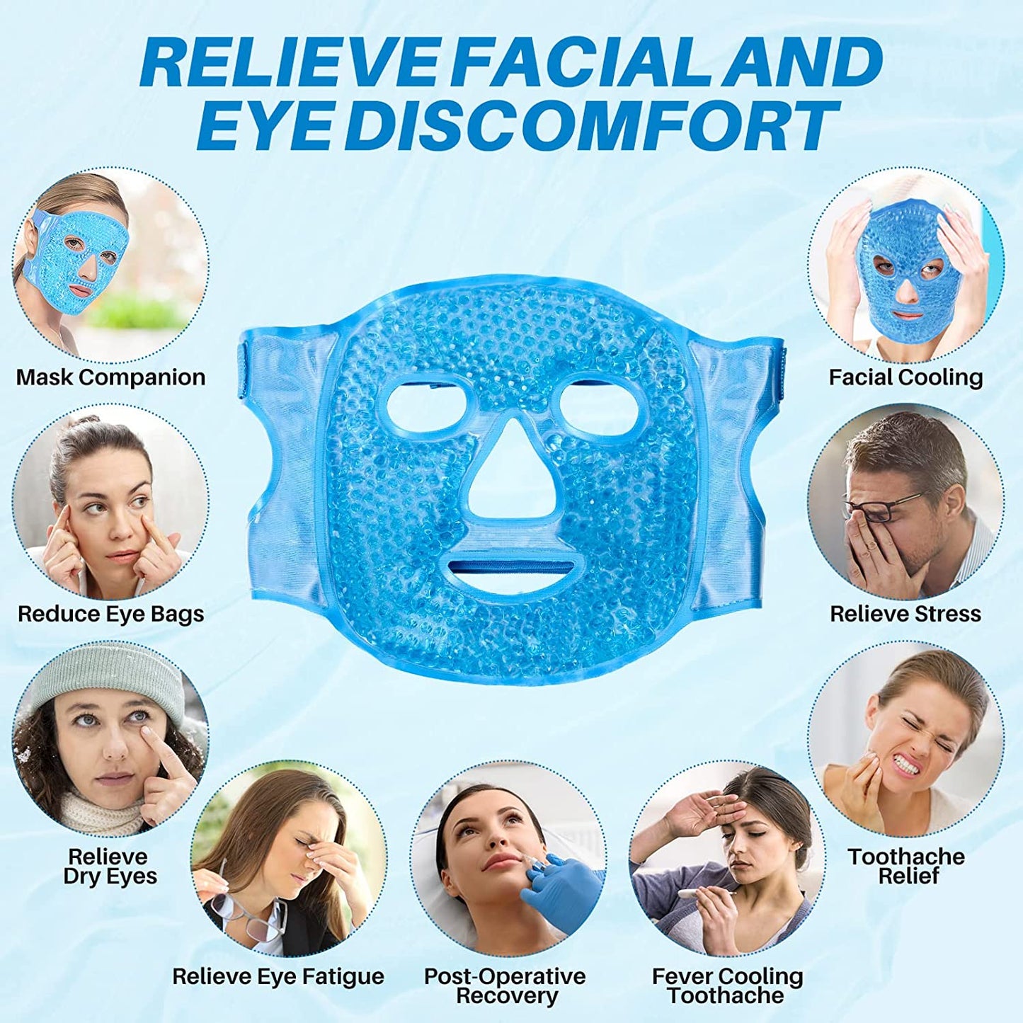 Cold Face Eye Mask Ice Pack Reduce Face Puff,Dark Circles,Gel Beads Hot Heat Cold Compress Pack,Face SPA for Woman Sleeping, Pressure, Headaches, Skin Care[Blue]