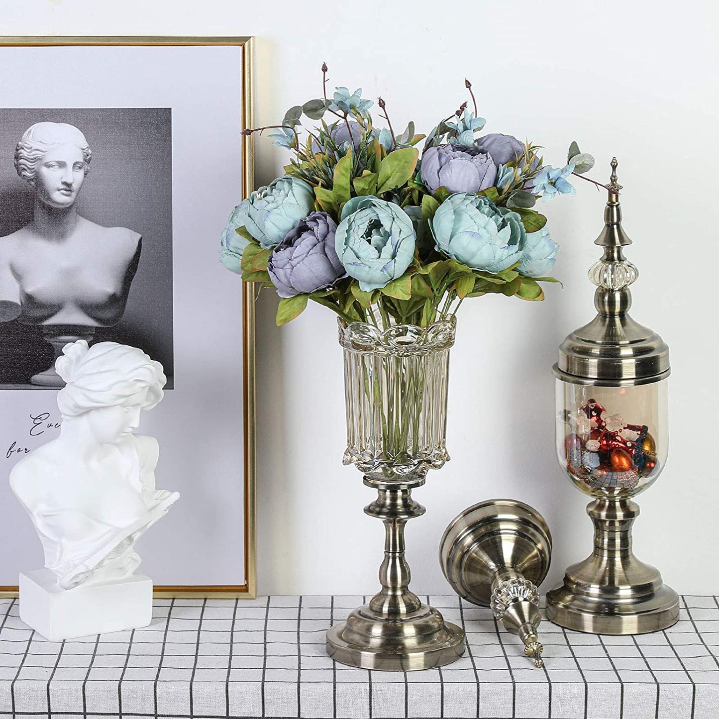 Artificial Peony Silk Flowers Blue