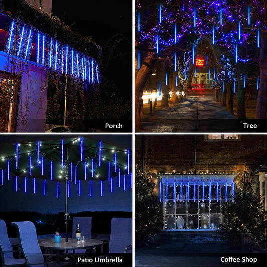 288 LED 8 Tubes Solar Meteor Shower Christmas Lights Outdoor - Blue