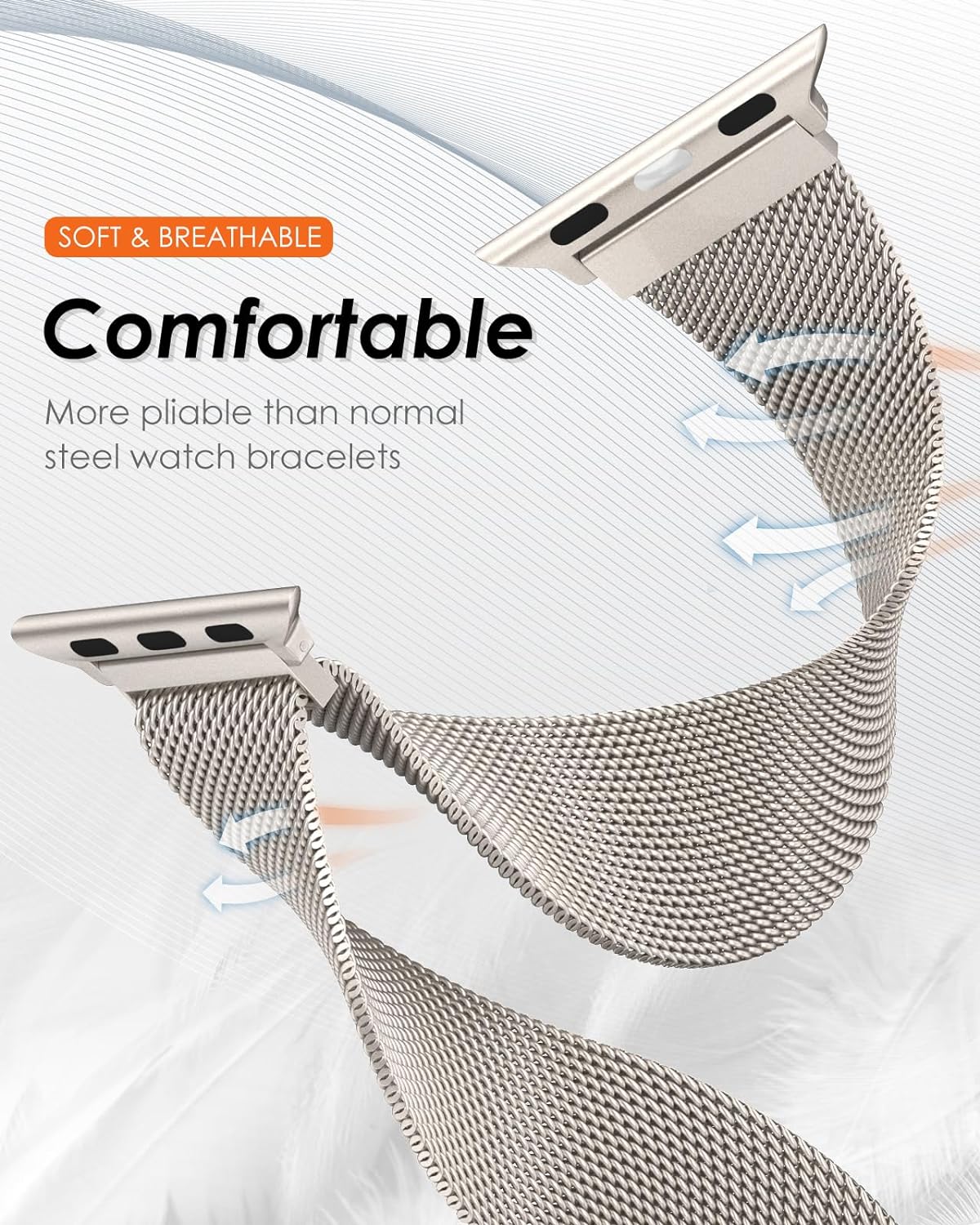 Stainless Steel Milanese Loop Apple Watch Band Starlight 38mm 40mm 41mm