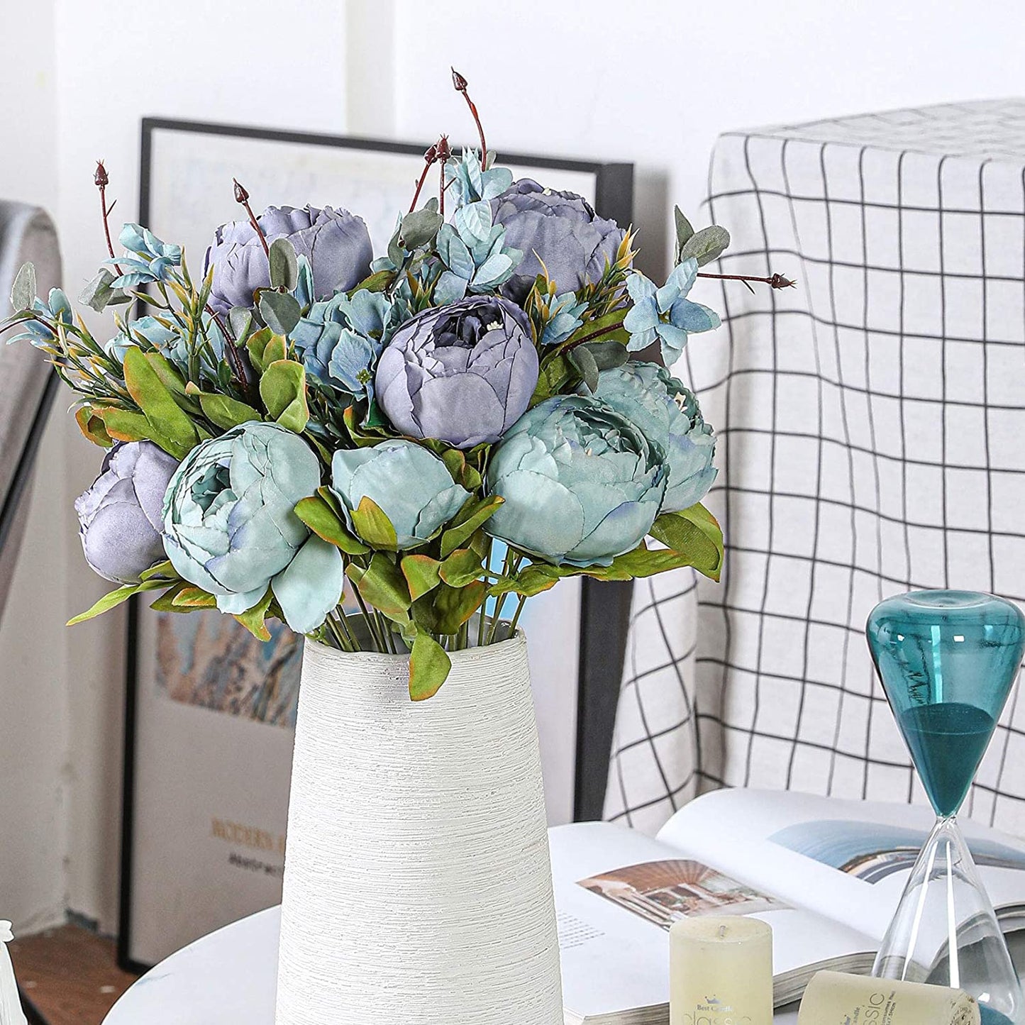 Artificial Peony Silk Flowers Blue