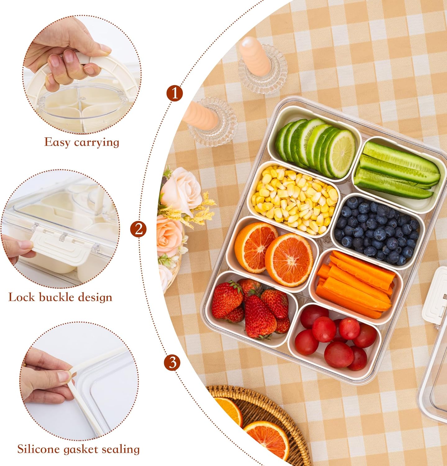 Snackle Box with Lid – 8-Compartment Charcuterie Tray Organizer