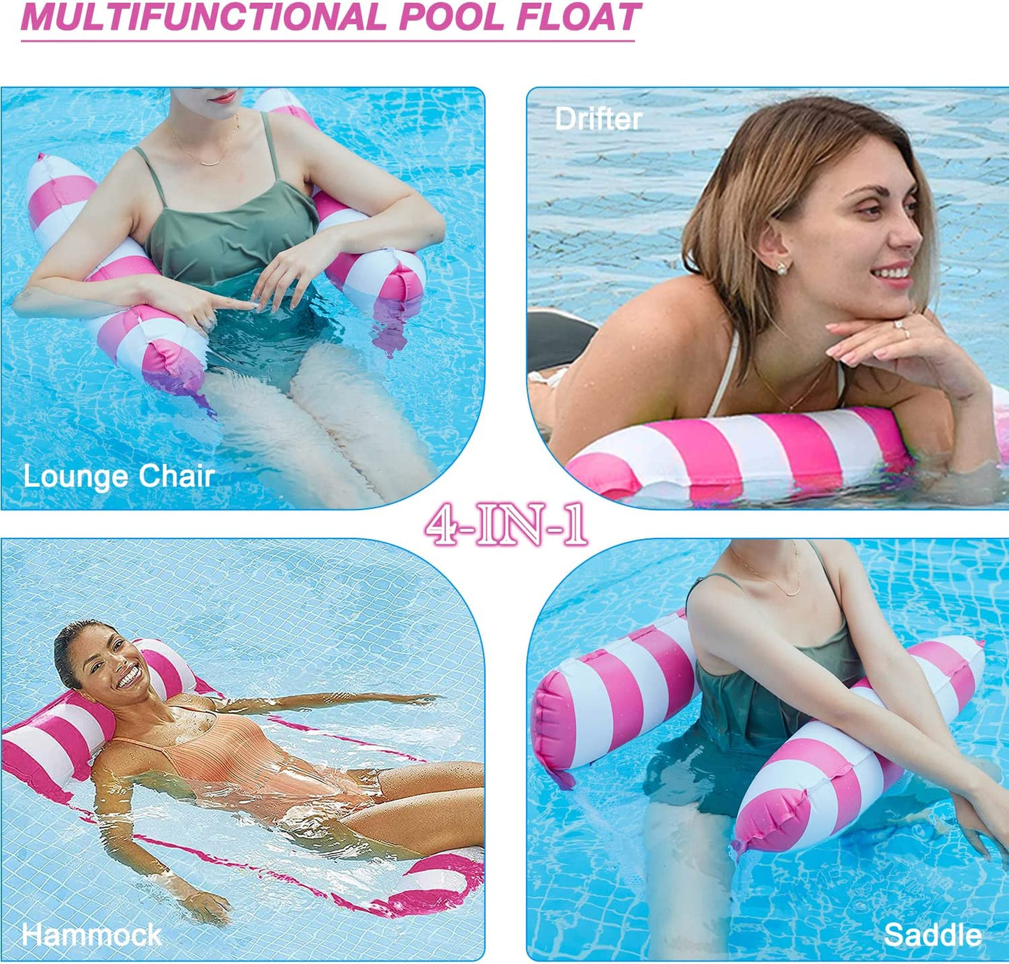 Inflatable Pool Water Float Hammock Lounger Pool Hammock Float - Pink & White