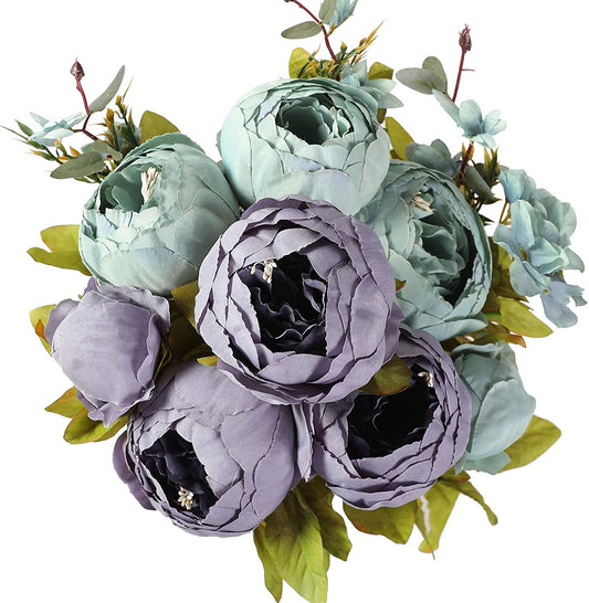 Artificial Peony Silk Flowers Blue