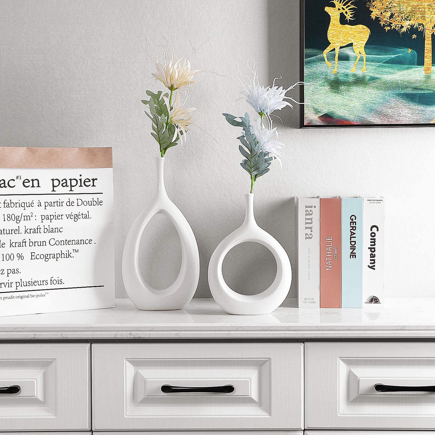 Ceramic Flower Vase Donut Hollow 2 Pcs Set