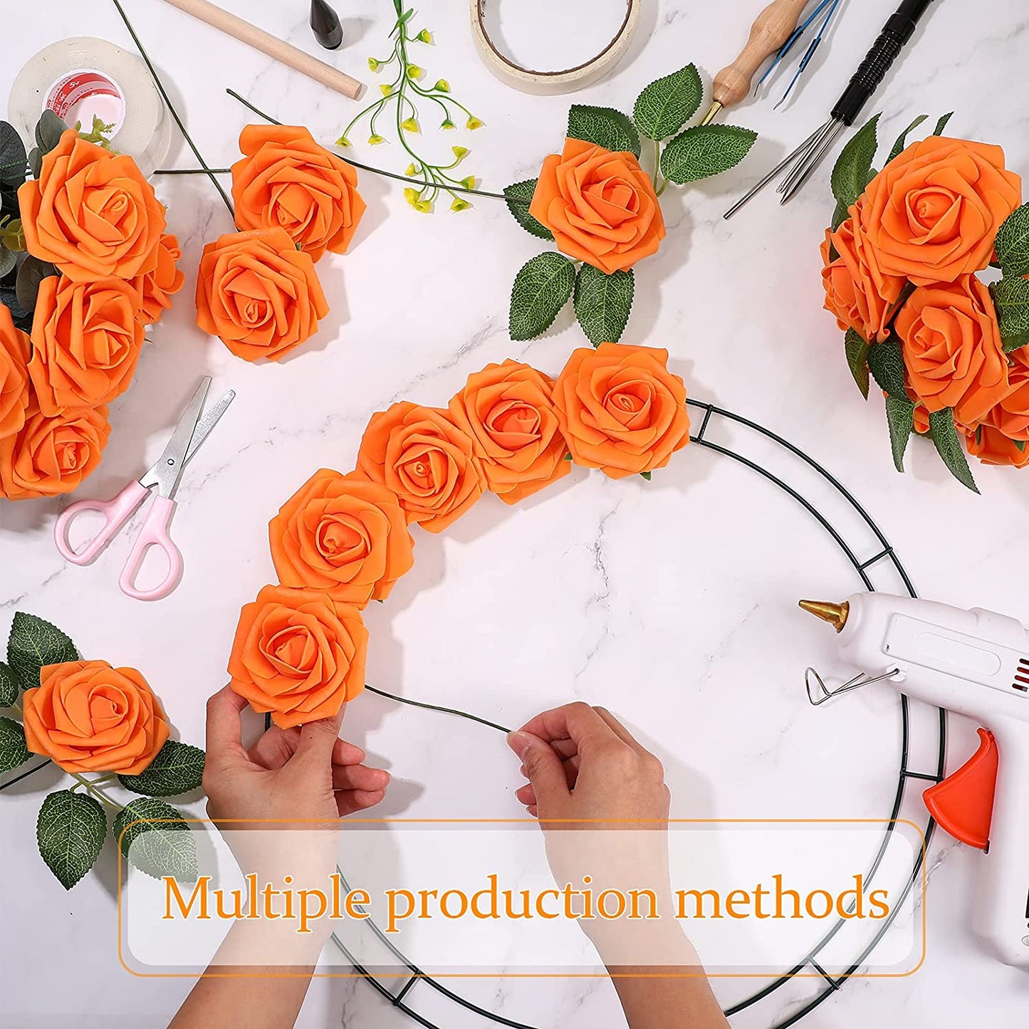 25pcs Artificial Flower Rose Decorated Rose Flower - Orange