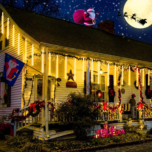 288 LED 8 Tubes Solar Meteor Shower Christmas Lights Outdoor - Yellow