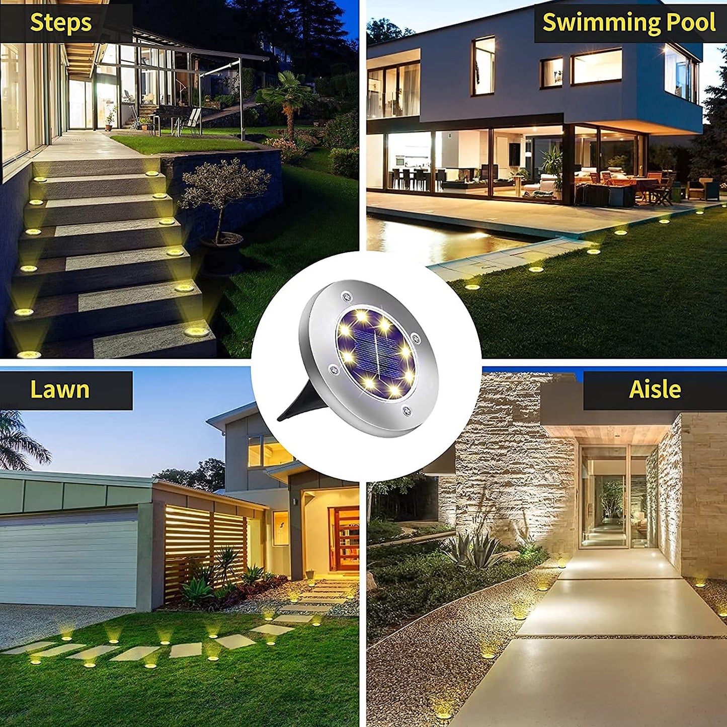 8 Led Solar Ground Lights 4 park - Warm