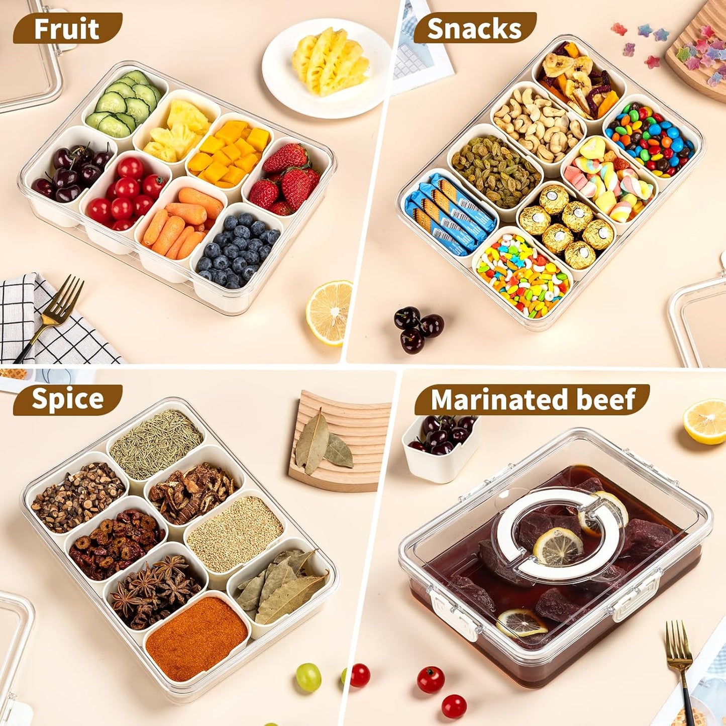 Snackle Box with Lid – 8-Compartment Charcuterie Tray Organizer