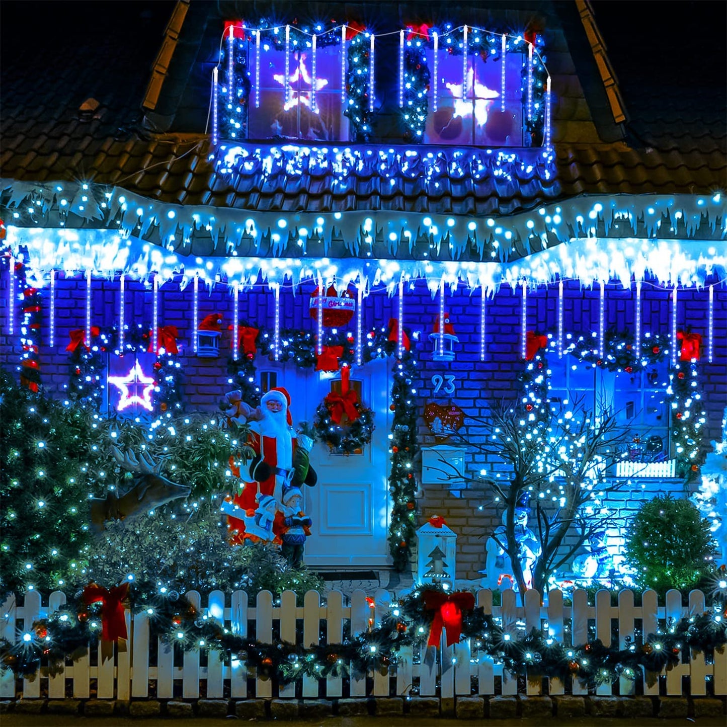 288 LED 8 Tubes Solar Meteor Shower Christmas Lights Outdoor - Blue