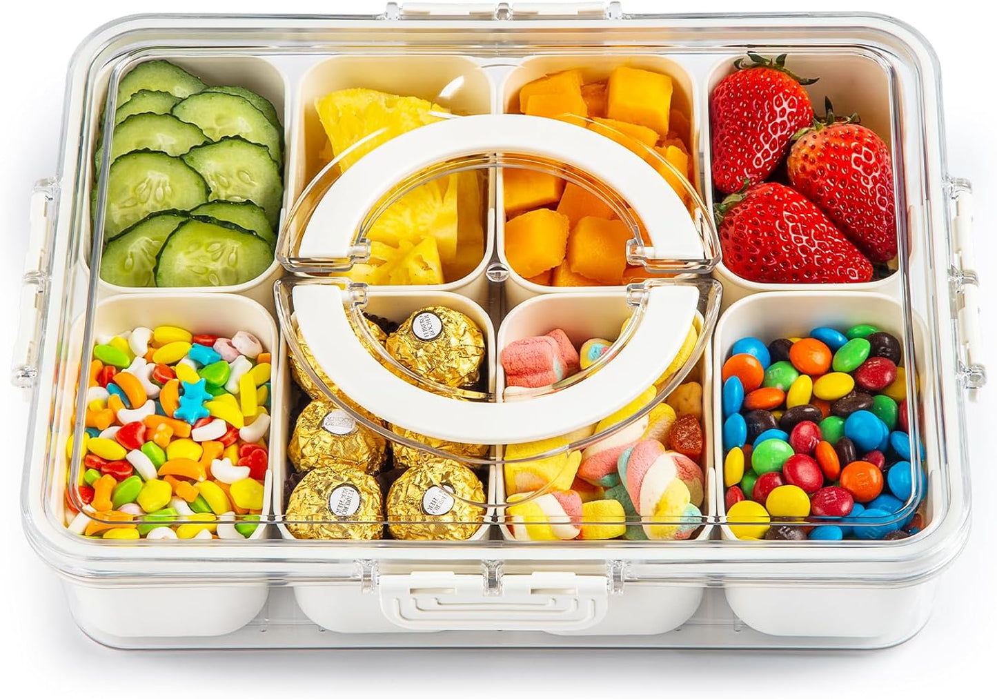 Snackle Box with Lid – 8-Compartment Charcuterie Tray Organizer