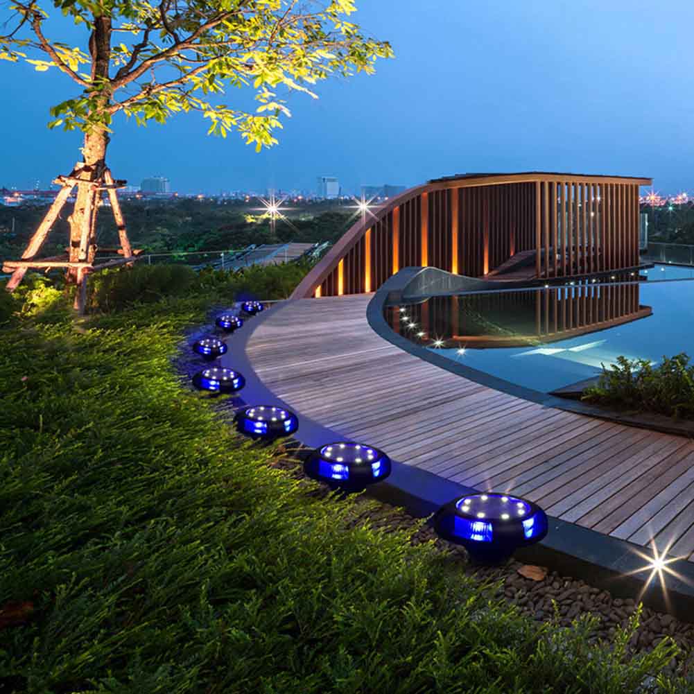 Solar Ground Lights 8+4 LED Solar Lawn Lights 4 Pack