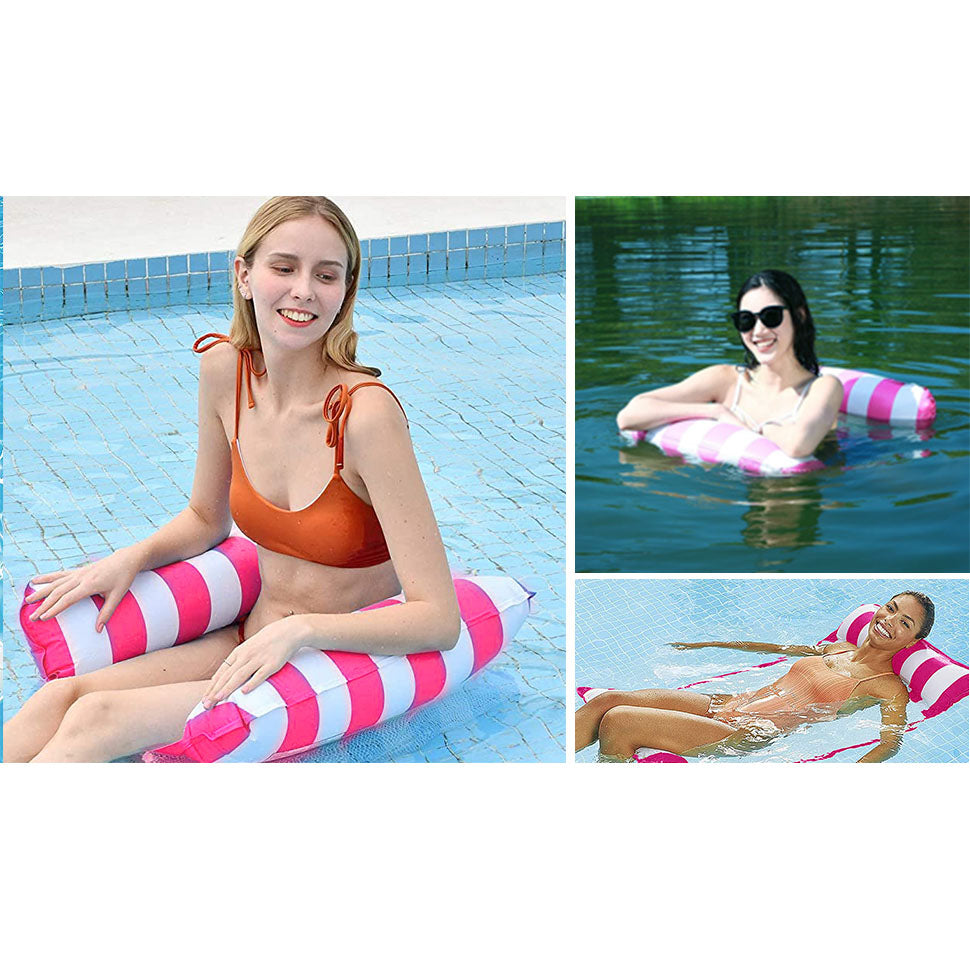 Inflatable Pool Water Float Hammock Lounger Pool Hammock Float - Pink & White